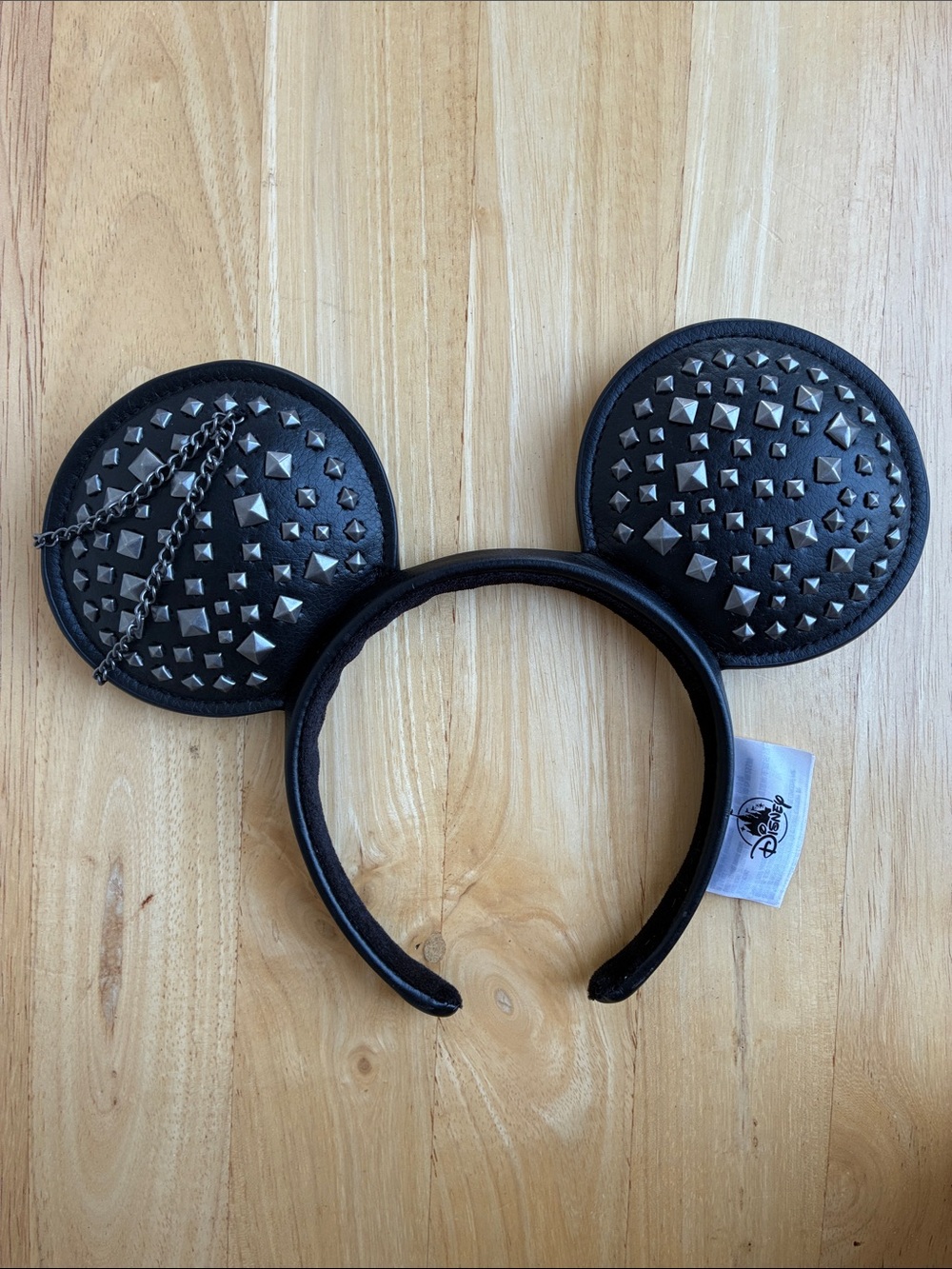 Disney Black Studded Mouse Ears Headband with Chain Detail